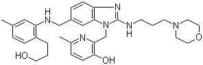structure of CAS# 857066-90-1, TMC 353121;2-[[6-[[[2-(3-Hydroxypropyl)-5-methylphenyl]amino]methyl]-2-[[3-(morpholin-4-yl)propyl]amino]benzimidazol-1-yl]methyl]-6-methylpyridin-3-ol