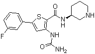 结构式 CAS# 860352-01-8, AZD 7762; 5-(3-氟苯基)-3-脲基噻吩-N-[(S)-哌啶-3-基]-2-甲酰胺