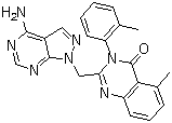 结构式 CAS# 900185-01-5, PIK-293; 2-[(4-氨基-1H-吡唑并[3,4-d]嘧啶-1-基)甲基]-5-甲基-3-(2-甲基苯基)-4(3H)-喹唑啉酮