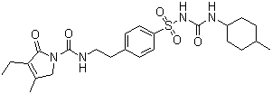结构式 CAS# 93479-97-1, 格列美脲; 1-[4-[2-(3-乙基-4-甲基-2-氧代-3-吡咯啉-1-甲酰胺基)乙基]苯磺酰]-3-(反式-4-甲基环己基)脲