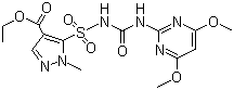 结构式 CAS# 93697-74-6, 吡嘧磺隆; 5-(4,6-二甲氧基嘧啶基-2-氨基甲酰氨基磺酰-1-甲基吡唑-4-羧酸乙酯