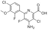 structure of CAS# 943832-81-3, Florpyrauxifen;4-Amino-3-chloro-6-(4-chloro-2-fluoro-3-methoxyphenyl)-5-fluoropyridine-2-carboxylic acid