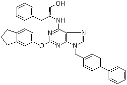 结构式 CAS# 944328-88-5, QS 11; (betaS)-beta-[[9-([1,1'-联苯]-4-甲基)-2-[(2,3-二氢-1H-茚-5-基)氧基]-9H-嘌呤-6-基]氨基]苯丙醇
