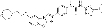 结构式 CAS# 950769-58-1, AC-220; N-(5-叔丁基异恶唑-3-基)-N'-{4-[7-[2-(吗啉-4-基)乙氧基]咪唑并[2,1-b][1,3]苯并噻唑-2-基]苯基}脲