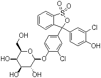 structure of CAS# 99792-79-7, Chlorophenol Red-beta-D-galactopyranoside;beta-D-Galactopyranoside 2-chloro-4-[3-(3-chloro-4-hydroxyphenyl)-1,1-dioxido-3H-2,1-benzoxathiol-3-yl]phenyl